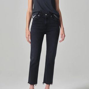 Citizens of Humanity Daphne Crop High Rise Stovepipe In Peppercorn/Black Size26